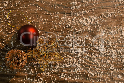 Christmas ball, star and cone pine