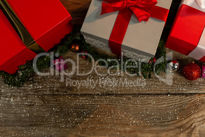 Christmas gifts on a wooden table