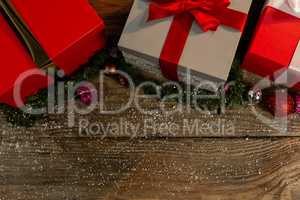 Christmas gifts on a wooden table