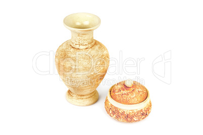 Ceramic vase for flowers and small vase for sweets isolated on w