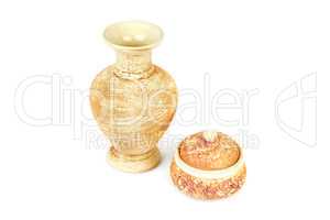 Ceramic vase for flowers and small vase for sweets isolated on w