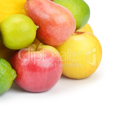 Fruit and berries isolated on white background. Healthy food.