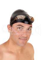 Close up of the face of a swimmer with goggles