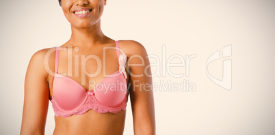 Woman for breast cancer awareness with ribbon Woman for breast cancer awareness with ribbon