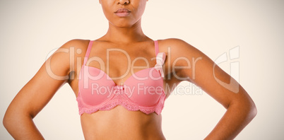 Woman for breast cancer awareness with ribbon Woman for breast cancer awareness with ribbon