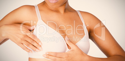 Woman for breast cancer awareness in white bra