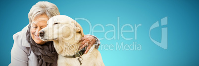 Composite image of senior woman holding a dog