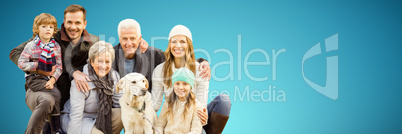 Composite image of portrait of family with dog in park