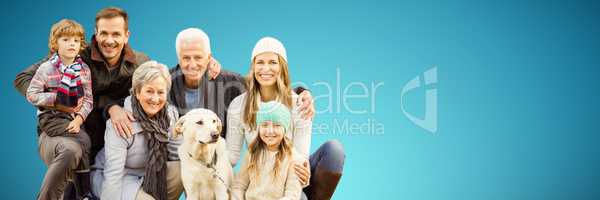 Composite image of portrait of family with dog in park