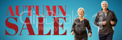 Composite image of  elderly couple running together