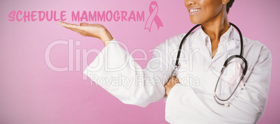 Composite image of schedule mammogram text with breast cancer awareness ribbon