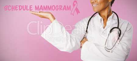 Composite image of schedule mammogram text with breast cancer awareness ribbon