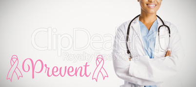 Composite image of prevent text with breast cancer awareness ribbon
