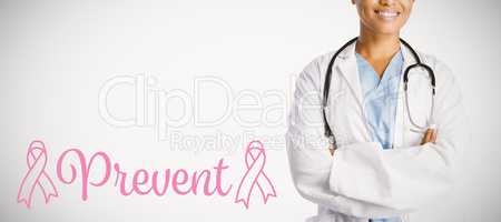 Composite image of prevent text with breast cancer awareness ribbon