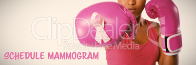 Composite image of schedule mammogram text with breast cancer awareness ribbon