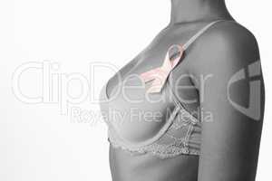 Woman for breast cancer awareness with ribbon