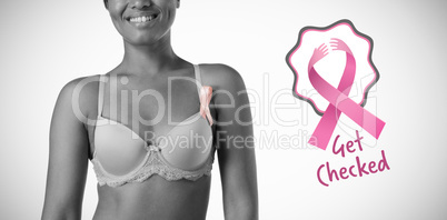 Composite image of breast cancer awareness ribbons with get checked text