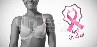Composite image of breast cancer awareness ribbons with get checked text