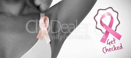 Composite image of breast cancer awareness ribbons with get checked text