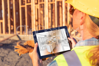 Female Construction Worker Reviewing Kitchen Illustration on Com