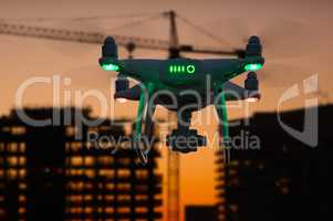 Silhouette of Unmanned Aircraft System (UAV) Quadcopter Drone In