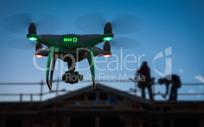 Silhouette of Unmanned Aircraft System (UAV) Quadcopter Drone In