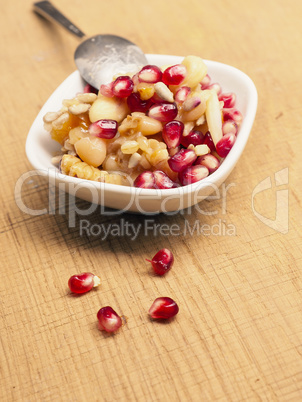 Organic muesli on a wooden table