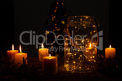 small electric garland in a glass jar