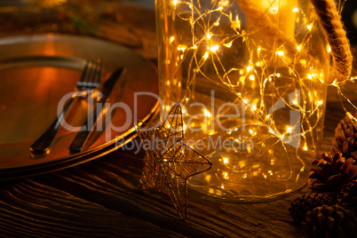 Plate and cutlery with Christmas decoration