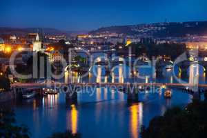 Illuminated bridges in Praha