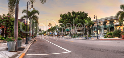 Sunrise over the Third Street shopping district in Old Naples, F