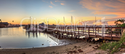 Sunrise over Naples City Dock in Naples, Florida.