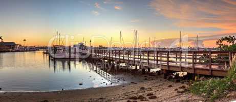 Sunrise over Naples City Dock in Naples, Florida.