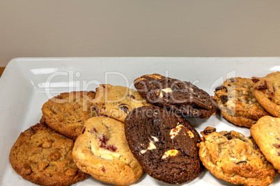 Assorted homemade cookies including chocolate chip, white chocol