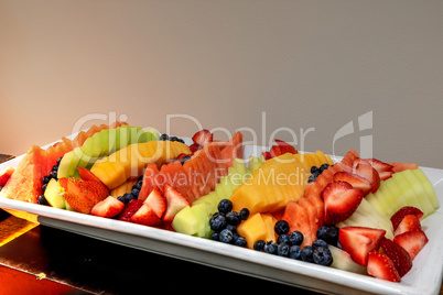 Fresh fruit platter including watermelon, cantaloupe, honeydew m