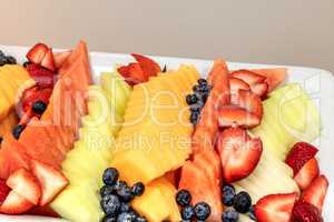 Fresh fruit platter including watermelon, cantaloupe, honeydew m
