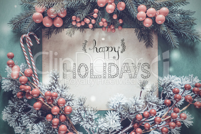 Christmas Garland, Fir Tree Branch, Calligraphy Happy Holidays