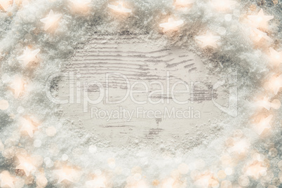 White Wooden Vintage, Christmas Background, Snow And Lights