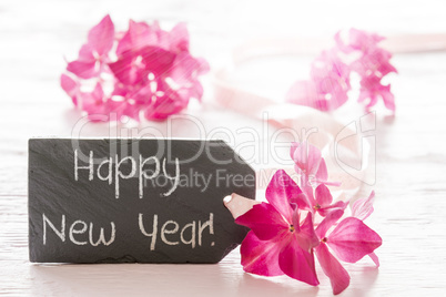 Pink Hydrangea Blossom, Text Happy New Year