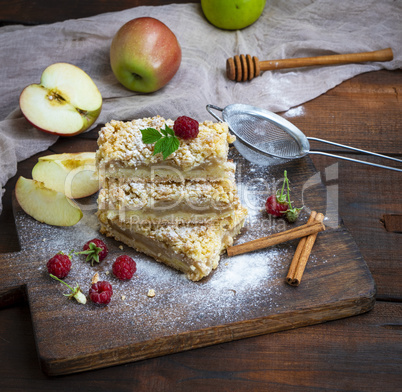 stack of baked slices of pie with apples