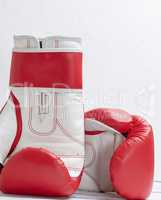 pair of leather red white boxing gloves