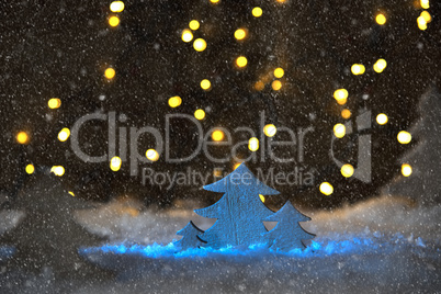 Wooden Christmas Tree, Snow, Glowing Lights, Snowflakes