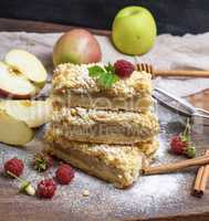 stack of baked slices of pie with apples
