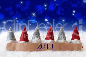 Gnomes, Blue Glowing Background, Bokeh, Stars, Text 2019