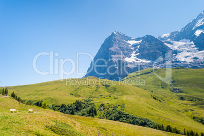 stunning Alpine panorama of Eiger peak. Grindelwald Bernese Alps Switzerland Europe