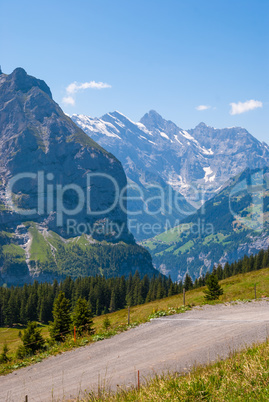 beautiful summer mountain landscape with views of Jungfrau mountain. Bernese Oberland, Switzerland