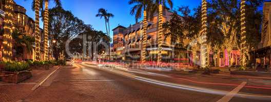 Sunset over the shops along 5th Street in Old Naples, Florida.