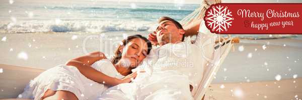 Composite image of calm couple napping in a hammock