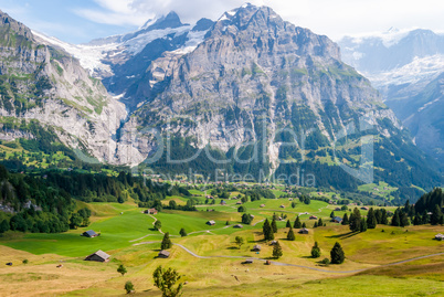 Landscape with mountain village in summer, Grindelwald, Switzerland