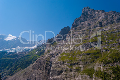 Beautiful view of the Eastern slopes of the Eiger peak. Grindelwald Switzerland